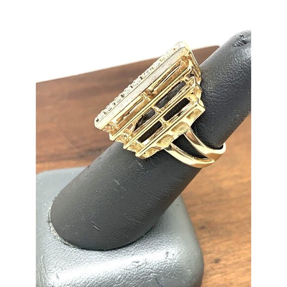 Cocktail Ring Diamond Geometric 14k Yellow Gold Estate Jewelry Women's Size 6 - Picture 2 of 15